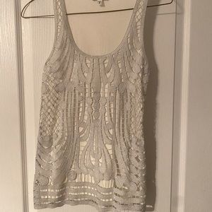 White tank with silver shimmer lace overlay